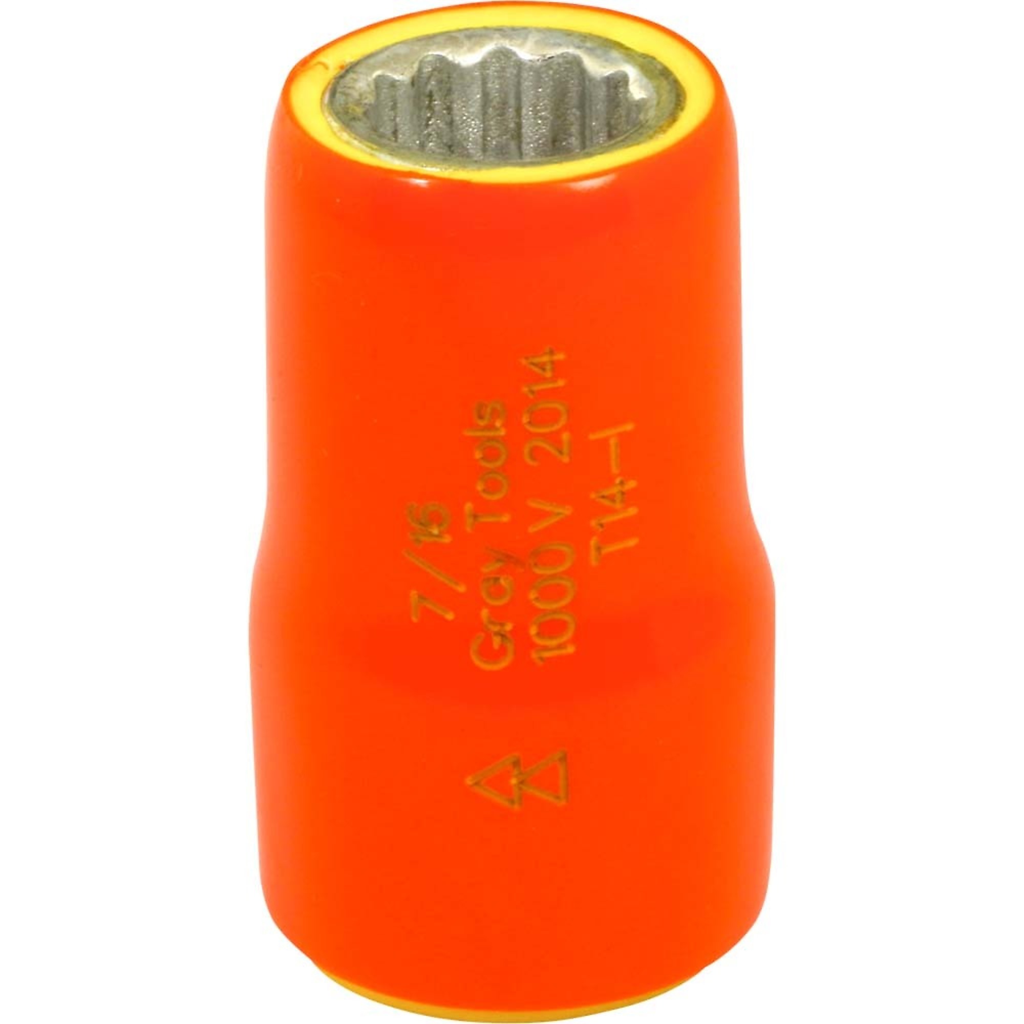 Gray Tools, 7/16in. X 3/8in. Drive Socket 1000V Insulated, Socket Size 7/16 in, Drive Size 3/8 in, Model# T14-I